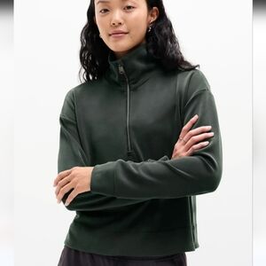 Athleta Seasoft Olive Green Half-Zip Pullover Sweatshirt Size Mefium